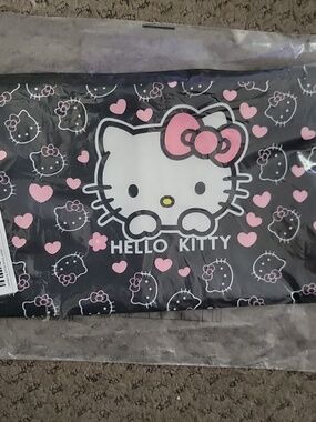 Sanrio Hello Kitty Pink And Black Heart Makeup/Cosmetic Bag-NEW